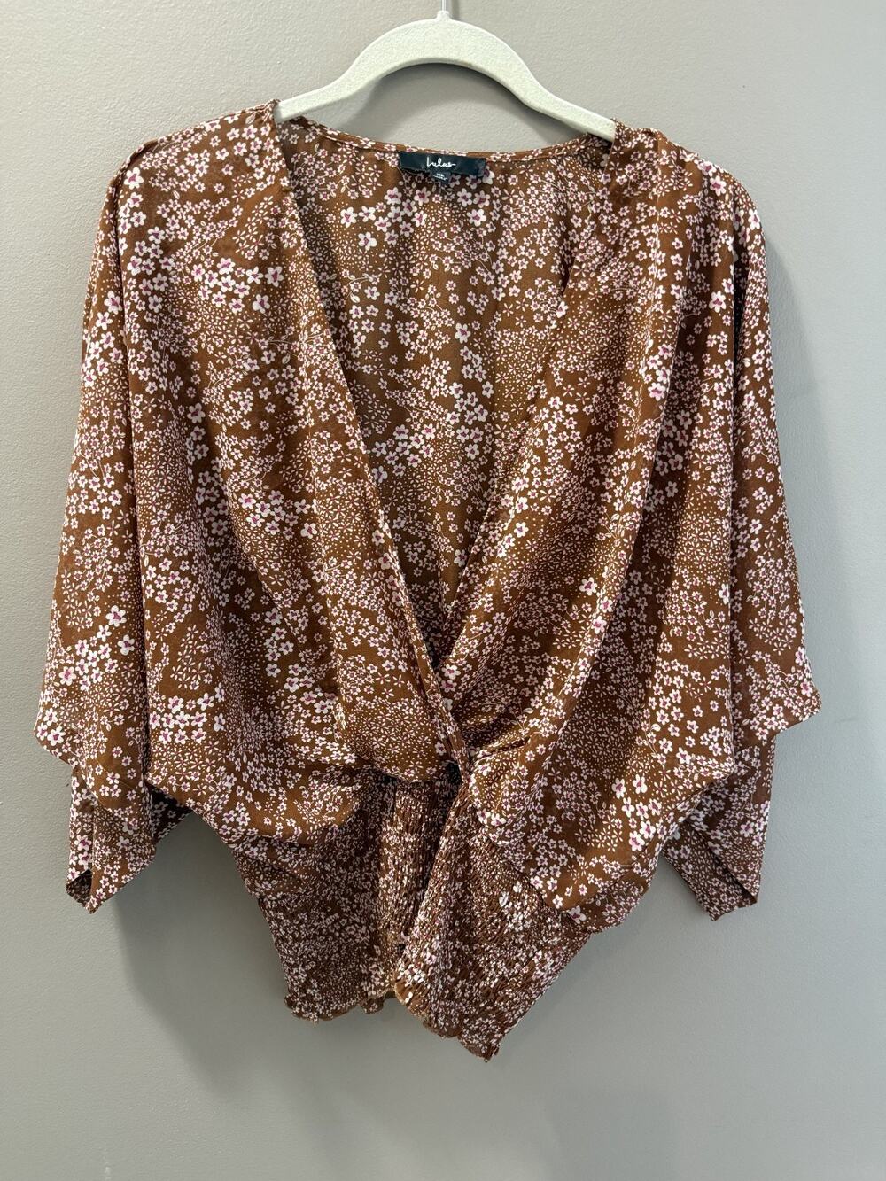 LuLu's Brown Floral Sheer Smocked Waist Blouse XL Boho Western Festival